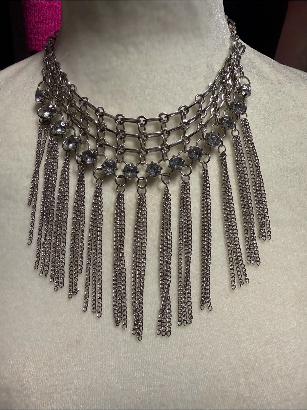 Statement Silver-Tone Fringe Chain Necklace